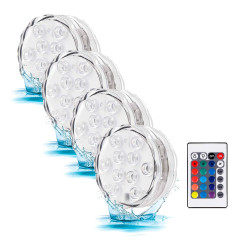 Luces led rgb sumergibles, a pilas con mando, ø7 x 3 cm, 4 uds