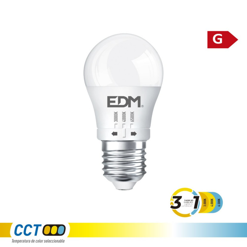 Bombilla esférica led p45 e27, 6 w, 500 lm, 3cct, ø45 x 88 mm