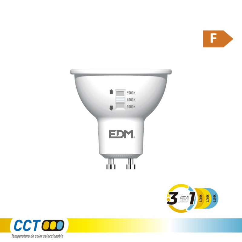 Bombilla dicroica led gu10, 5 w, 450 lm, 3cct, ø50 x 62 mm