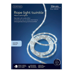 Cordón de luces led blanco frio, uso exterior, 216 leds, 8 funciones, alambre plateado, 9 m