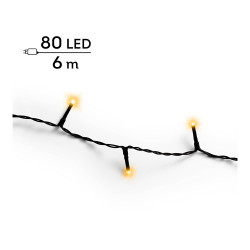Guirnalda multifunción, uso exterior, basic, cálida clásica, cable negro, 80 leds, 6 m