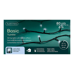Guirnalda multifunción, uso exterior, basic, blanco frío, cable negro, 80 leds, 6 m