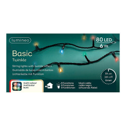 Guirnalda multifunción, uso exterior, basic, multicolor, cable negro, 80 leds, 6 m