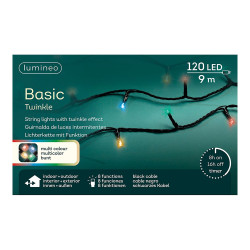 Guirnalda multifunción, uso exterior, basic, multicolor, cable negro, 120 leds, 9 m