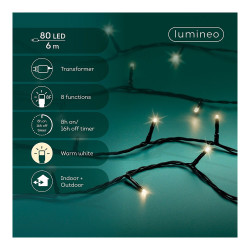Guirnalda multifunción, uso exterior, basic, blanco cálido, cable negro, 80 leds, 6 m
