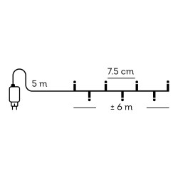 Guirnalda multifunción, uso exterior, basic, blanco cálido, cable negro, 80 leds, 6 m