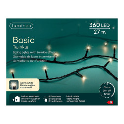 Guirnalda multifunción, uso exterior, basic, blanco cálido, cable negro, 360 leds, 27 m