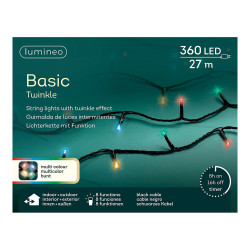 Guirnalda multifunción, uso exterior, basic, multicolor, cable negro, 360 leds, 27 m