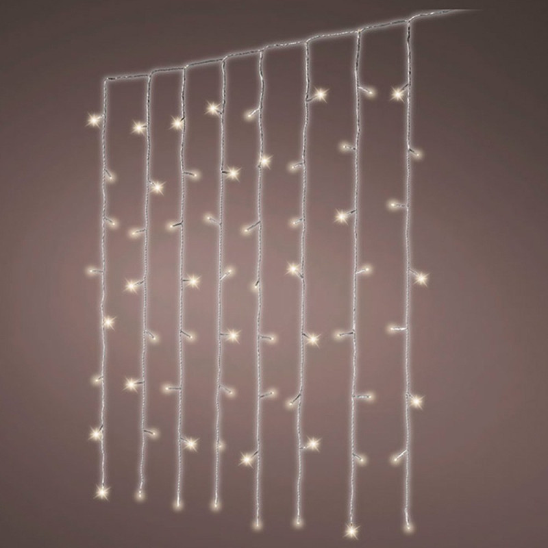 Cortina multifunción, exterior, blanco frío, cable transparente, 240 leds, 2 x 2 m