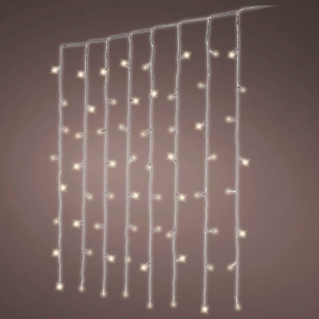 Cortina multifunción, exterior, blanco frío, cable transparente, 240 leds, 2 x 2 m