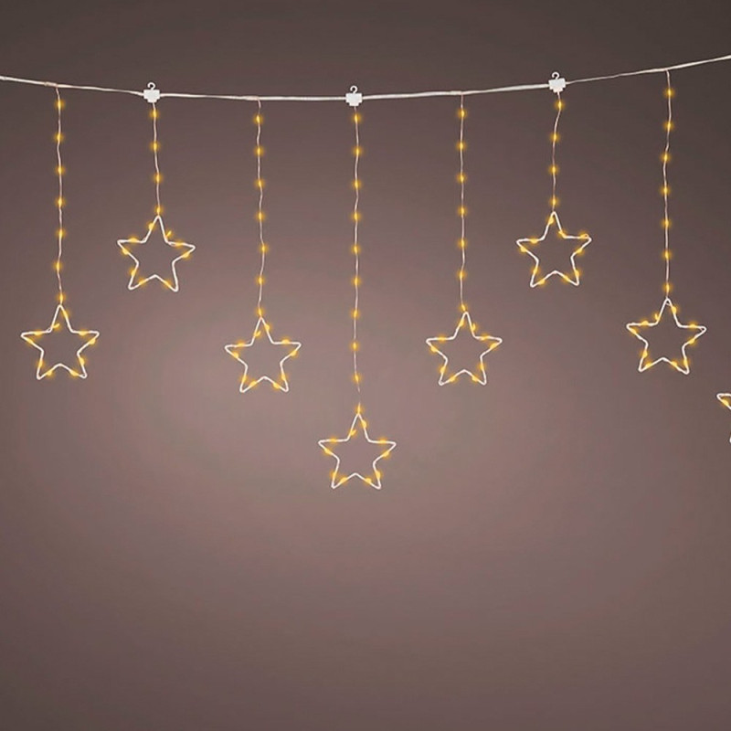 Cortina multifunción, exterior, con estrellas, blanco cálido, cable cobre, 1,2 m