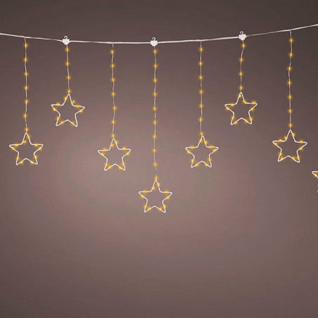 Cortina multifunción, exterior, con estrellas, blanco cálido, cable cobre, 1,2 m
