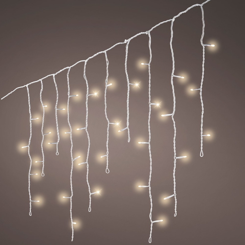Cortina multifunción, exterior, con carámbanos, blanco cálido, cable blanco, 5 m