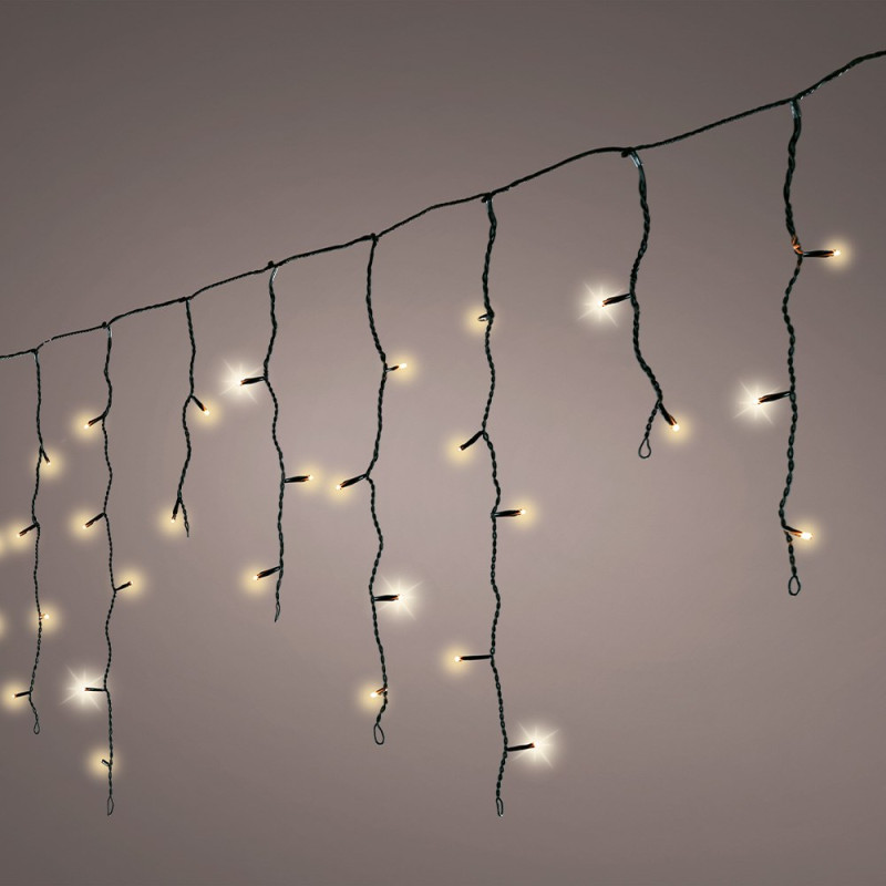 Cortina multifunción, exterior, con carámbanos, blanco cálido, cable negro, 5 m