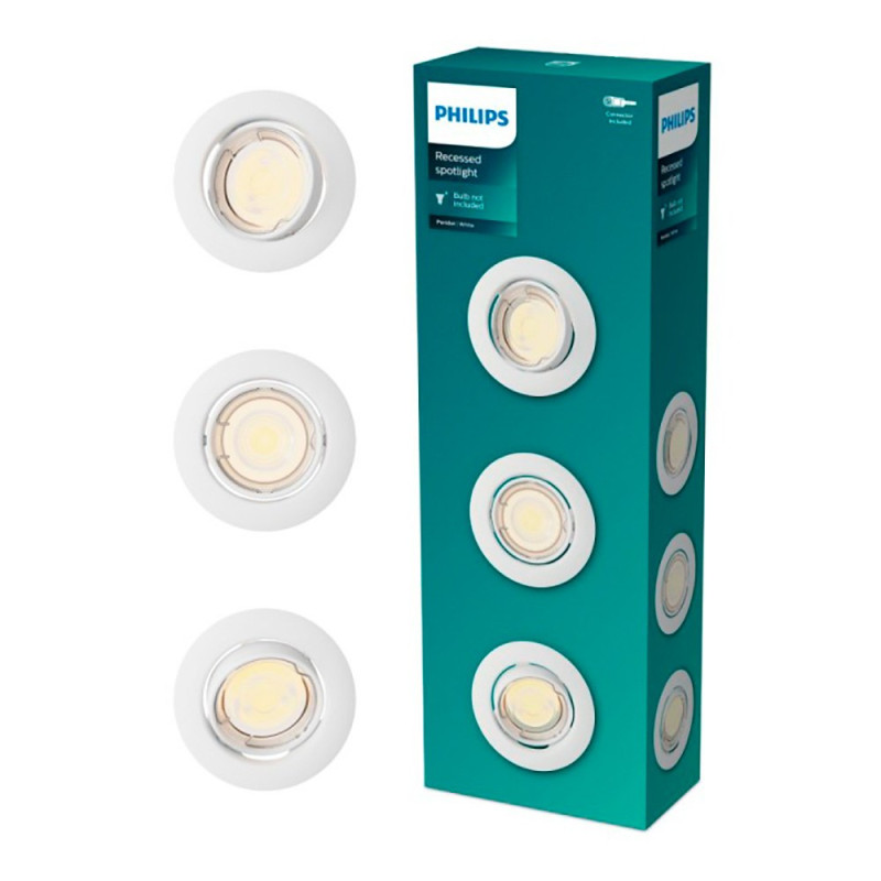 Aro empotrable redondo de metal, modelo peridot, basculante, gu10, blanco, ø9 cm, 3 uds