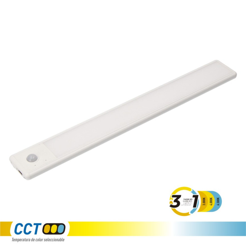 Regleta led regulable y recargable con sensor, magnética, 2,5 w, 3cct, 2200 mah, 14 x 40 x 606 mm