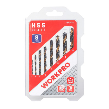 Brocas para metal hss4241 laminadas, juego 8 piezas, ø3,00 - ø10,00 mm
