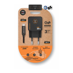 Cargador ultrarápido gan 20 w negro + cable usb-c 1 m