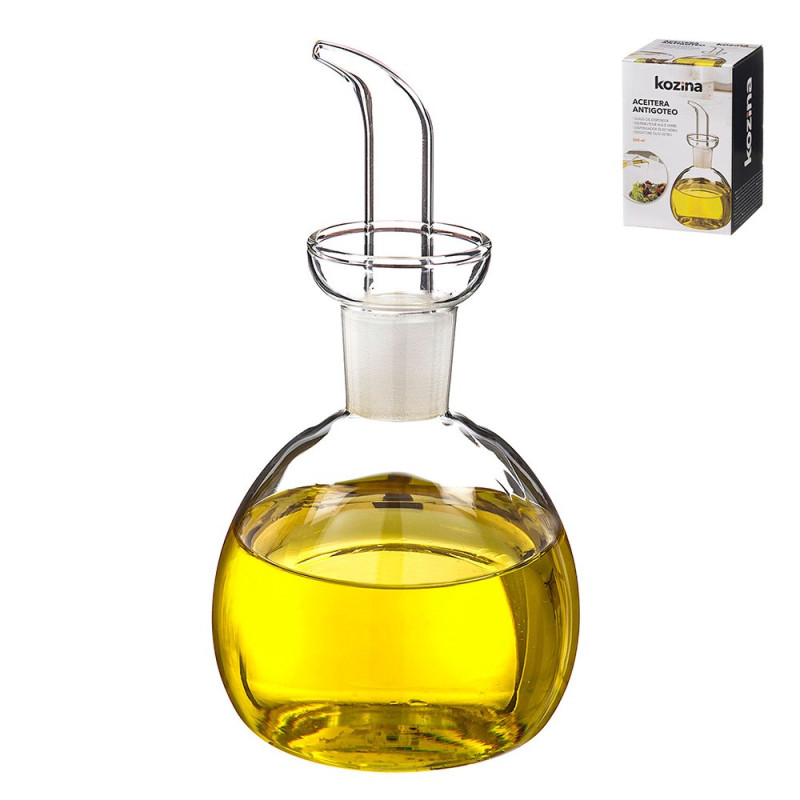 Aceitera de cristal antigoteo abombada, 500 ml