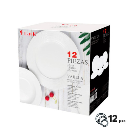 Vajilla blanca clásica, 12 piezas