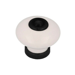Pomo para mueble, modelo 824, de porcelana y metal con acabado negro mate y blanco, ø31 mm