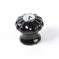 Pomo para mueble, modelo e524, de porcelana y acero con acabado negro, ø28 mm, blíster 4 uds