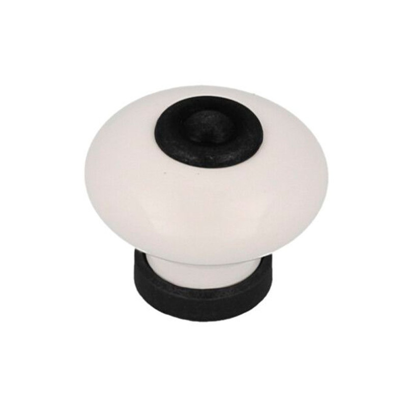 Pomo para mueble, modelo 824, de porcelana y metal con acabado negro mate y blanco, ø31 mm, blíster 4 uds