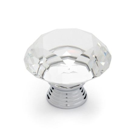 Pomo para mueble, modelo 964, de zamak y cristal con cromo brillo y transparente, ø40 mm, blíster 4 uds