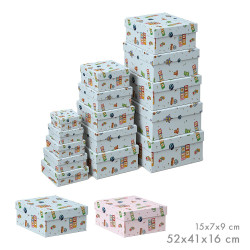 Cajas de almacenamiento encajables, diseño infantil, medidas variadas, set 15 piezas