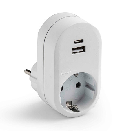 Adaptador 1 toma 2p+t schuko con 2 usb (a + c) ip20 blanco, blister