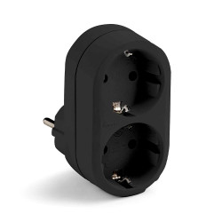 Adaptador doble schuko 2p+t 16a 250 v con entrada frontal, negro, blister