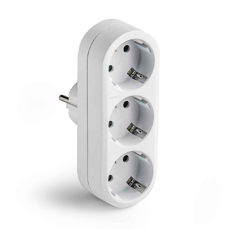 Adaptador triple 2p+t 16a 250 v con entrada frontal, blanco, blister