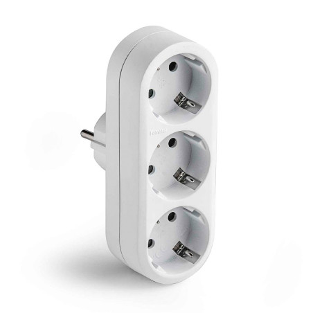 Adaptador triple 2p+t 16a 250 v con entrada frontal, blanco, blister