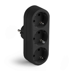Adaptador triple 2p+t 16a 250v con entrada frontal, negro, blister