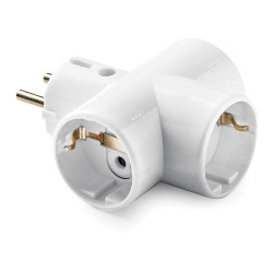 Adaptador triple schuko 2p+t, 16a 250 v, portacontactos en cerámica, reforzado, blanco