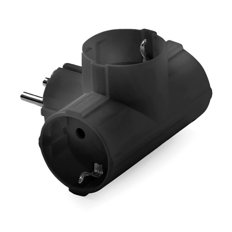 Adaptador triple schuko 2p+t, 16a 250 v, negro