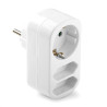 Adaptador triple mixto: 2 x 2p 10a y schuko 2p+t 16a 250 v, blanco