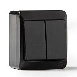 Doble conmutador estanco ip44, 16a 250 v, negro