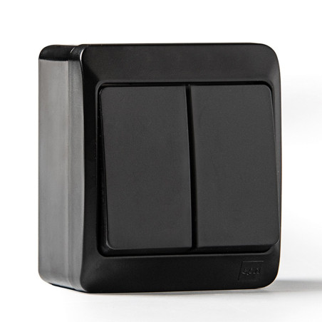 Doble conmutador estanco ip44, 16a 250 v, negro