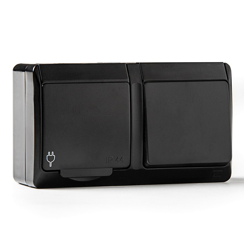 Conmutador + base estanca, ip44 16 a 250 v, negro