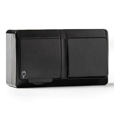 Conmutador + base estanca, ip44 16 a 250 v, negro