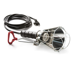 Lámpara portátil con pantalla 100 w 250 v e27, mango de goma negro, cable 5 m y pinza