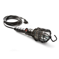 Lámpara portátil con pantalla 60 w 250 v e27, mango de goma negro, cable 5 m, interruptor y gancho