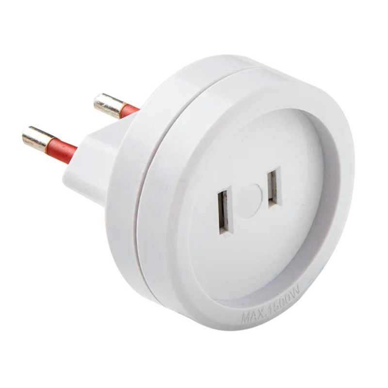 Adaptador americano - europeo, 10a 250 v, espigas planas, blanco