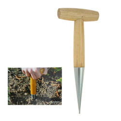 Plantador de jardineria con mango de madera y punta de acero galvanizado, 28 cm