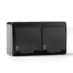 Base doble t/tl estanca, ip44 16 a 250 v, negro, blíster