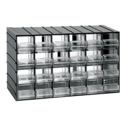 Cajonera modular con 24 cajones transparentes, 382 x 148 x 230 mm