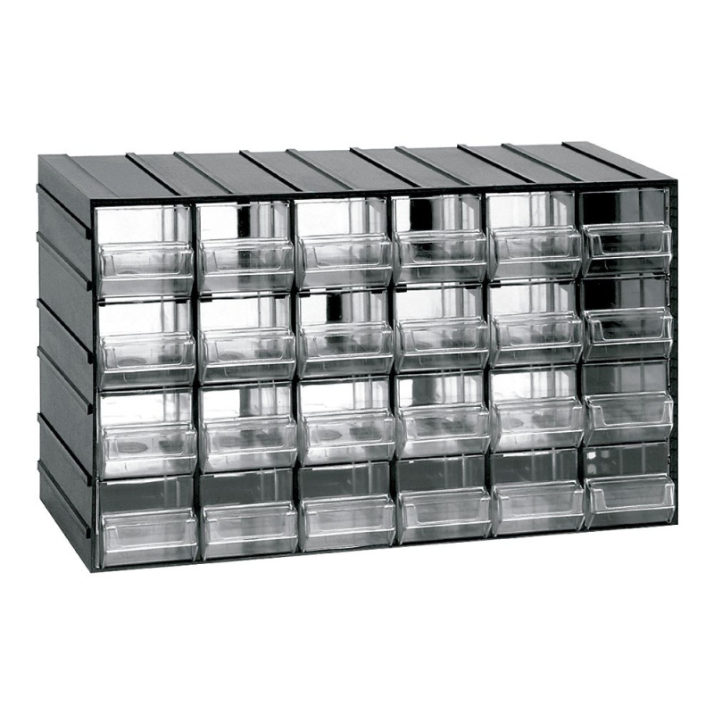 Cajonera modular con 24 cajones transparentes, 382 x 148 x 230 mm