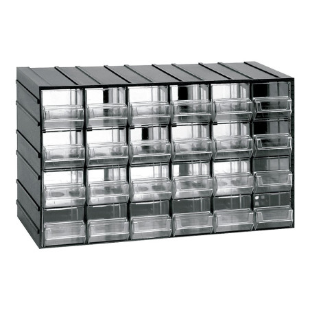 Cajonera modular con 24 cajones transparentes, 382 x 148 x 230 mm