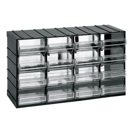 Cajonera modular con 16 cajones transparentes, 382 x 148 x 230 mm